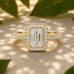 Emerald Cut Lab Created Diamond Halo <b>Ring</b> | 1.70 Carat Total Weight | 14K Gold Bridal Engagement <b>Ring</b> - Product Image 1