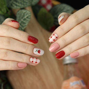 ShineB Gel <b>Nail</b> <b>Strips</b> #45767 Gel <b>Nail</b> Stickers Easy Self <b>Nail</b> Check Pattern with Drawing of Tulips Made in Korea Oem Odm - Product Image 5