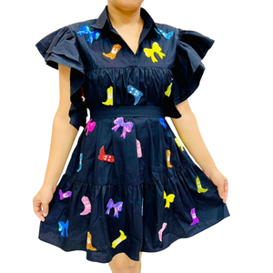 Robes Courtes d'Été Personnalisées pour Femmes avec Paillettes et Perles, Col Rond, Taille Basse, Coupe Ample, Logo Avant, Tenue Quotidienne Décontractée - Product Image 5