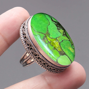 Green <b>Turquoise</b> Gemstone Vintage <b>Ring</b> 925 Silver Handmade Designer <b>Ring</b> For Her Wholesale <b>Ring</b> Supply - Product Image 3