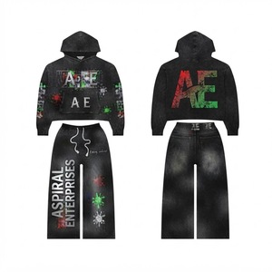 Survêtement unisexe à capuche 450 GSM Premium, pantalon de survêtement long, streetwear, respirant, en polyester, ourlet fendu, coupe ample, pour l'automne - Product Image 1