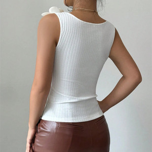 Débardeur noir en tricot pour femme avec appliques florales 3D, col carré, sans manches, sexy, pour clubbing - Product Image 5