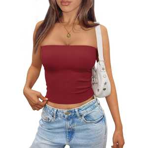 Encuentra tops cortos sin tirantes similares para mujer, lindos vestidos casuales de verano sin mangas tipo bandeau - Product Image 3