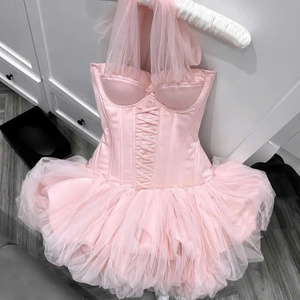 Robes mini plissées sexy pour femmes, taille naturelle, coupe ajustée, sans bretelles, en mousseline, décontractées, lavables, prix d'usine, personnalisables - Product Image 2