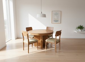 Juego de Mesa de Centro Redonda Moderna con 4 Sillas, Madera de Fresno Maciza y Chapa de MDF, Duradera y Fácil de Limpiar - Product Image 5