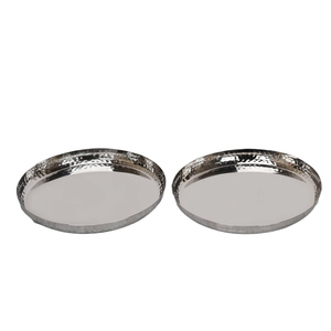 Ensemble de plateaux de service ronds en acier inoxydable martelé de qualité supérieure pour la maison, la cuisine et la salle à manger - Product Image 1