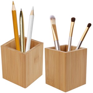 Aqdus Saleem AS-WT17 Bamboo Mid Century Modern Rectangle <b>Wave</b>-Textured Pen Holder <b>Brush</b> Organizer Bamboo Rattan Handicraft | - Product Image 3