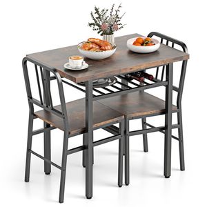 Rustic Brown & Black 3-Piece Dining <b>Table</b> Set <b>Space</b>-<b>Saving</b> Tuck-Under Chair Design for Small Dining Rooms - Product Image 3