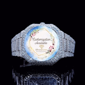 Stainless Steel Smart <b>Watch</b> Round <b>Diamond</b> Encrusted Band Customization Available Personalized Jewelry - Product Image 1
