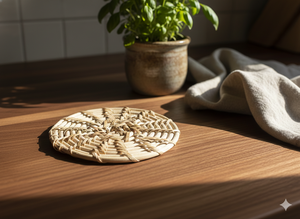 Sous-verre en rotin à finition naturelle antidérapant de 4 pouces, fait à la main par des artisans indiens, décoration rustique pour la maison, pour les tables de banquet de mariage - Product Image 5