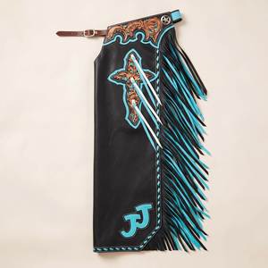 <b>Women</b> Western Riding Chaps Full Leather Fringe <b>Apron</b> with Silver Buckles and Red Stitching - Product Image 4