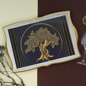 Nueva Colección de Decoración para el Hogar, Bandeja Japonesa de Madera Natural Hecha a Mano de Primera Calidad con Diseño Metálico - Product Image 1