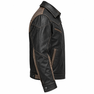 Chaqueta de Cuero Negra y Marrón Desgastada para Hombre, Estilo Motero Occidental, Abrigo Exterior de Cuero Genuino, OEM Personalizado - Product Image 3