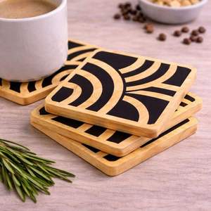 Juego de 6 Posavasos de Madera MDF con Recubrimiento Esmaltado y Soporte, 10*10 cm, Decoración y Accesorios para Mesa - Product Image 3