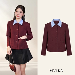 เสื้อเบลเซอร์ผู้หญิงสีแดงเบอร์กันดี ผ้าโพลีเอสเตอร์/สแปนเด็กซ์ คอปกถอดได้ แขนยาว ป้องกันไฟฟ้าสถิตย์ กระดุมเรียบง่าย สไตล์มินิมอล สำหรับฤดูใบไม้ร่วง - Product Image 1