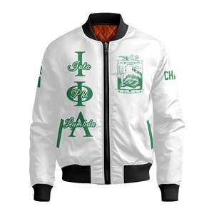 Chaqueta Bomber Personalizada para Mujer Iota Phi Lambda, Blanca, con Escudo Griego en la Parte Delantera y Trasera, Número del Año, con Cierre - Product Image 5