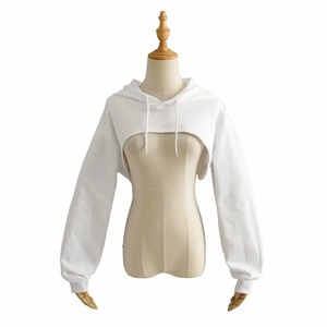 Sudadera Corta Blanca para Mujer, de Manga Larga, Tejida en Poliéster, Informal, con Orejas de Gato, Diseño Asimétrico, Color Sólido, para Otoño - Product Image 4