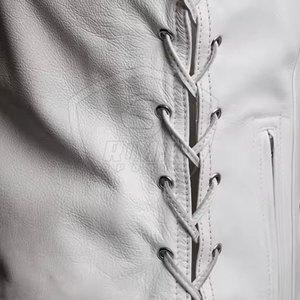 <b>Men's</b> <b>White</b> V-Neck Moto <b>Vest</b> With Side Lacing And Zipper Pocket Breathable Polyester Outerwear Spring Style - Product Image 6