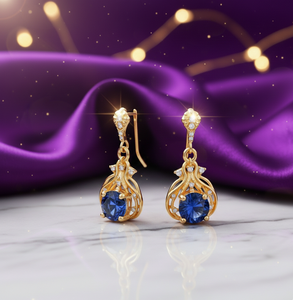 ต่างหูพลอยสีน้ำเงินไฮโดรสุดฮิตปี 2026 ขนาด 5 นิ้ว เงินแท้ 925 ชุบทอง 18K ต่างหูแบบห้อย เหมาะสำหรับงานแต่งงานและงานปาร์ตี้ - Product Image 1