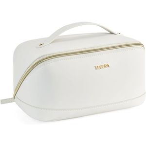 Grande trousse de maquillage en cuir avec poignée, étui de voyage portable pour cosmétiques, étanche, avec séparateur ouvert pour femmes - Product Image 1