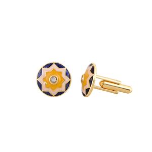 Boutons de manchette ronds de luxe plaqués or avec émail jaune et bleu pour homme, accessoires de chemise formelle, cadeau de mariage ou d'affaires - Product Image 5