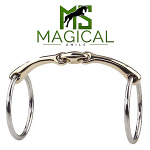 Mors de cheval sur mesure de haute qualité, mors à anneau lâche double articulation 14 mm, anneaux en argent allemand Aurigan et acier inoxydable 70 mm - Product Image 3