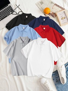 <b>White</b> Embroidered Solid Jersey Knitted Short Sleeve for <b>Shirt</b> <b>Casual</b> Collared Pullover for Uniform Wear - Product Image 6