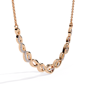 10K 14K 18K <b>Rose</b> Gold Intricate Intertwined Vine Twist Pattern Set with Shimmering Lab Grown Diamonds <b>Infinity</b> Wave Necklace - Product Image 2