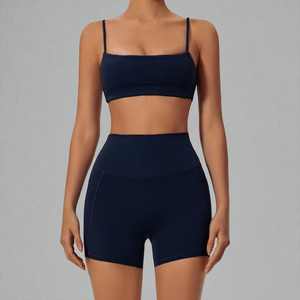 Nouvel ensemble de sport deux pièces pour femme : soutien-gorge de sport dos nu et short cycliste taille haute, effet seconde peau, pour le fitness et le yoga - Product Image 6