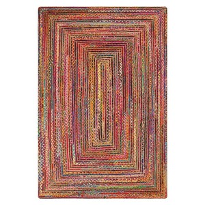 Alfombra Bohemia Trenzada Rectangular a Rayas Multicolor de Hilos Reciclados de Pelo Corto para Decoración de Sala de Estar, Lavable y Reversible - Product Image 4