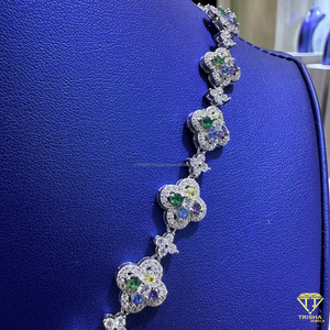 Chaîne en argent sterling 925 avec pierres précieuses multicolores, pierres simples, moissanite VVS, cadeau pour petite amie - Product Image 4