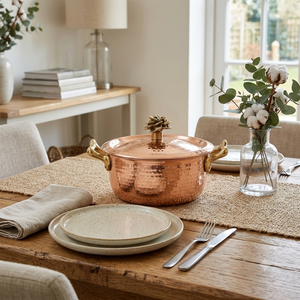 Casserole de cuisson de luxe en cuivre avec couvercle, poignée en laiton, fait main, plat de service pour table à manger, maison, hôtel, restaurant, décoration - Product Image 2