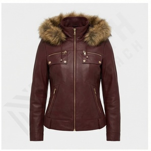 Pakistan 2025 veste en cuir d'hiver pour femmes casquette de fourrure attacher avec veste Logo personnalisé vestes en cuir pour dames en cuir personnalisé - Product Image 2