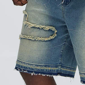 Pantalones Cortos de Mezclilla Casuales para Hombre de Alta Calidad a Precio de Fábrica - Secado Rápido, Ecológicos, con Cierre de Botones, Costuras en Contraste y Detalles Deshilachados - Product Image 2