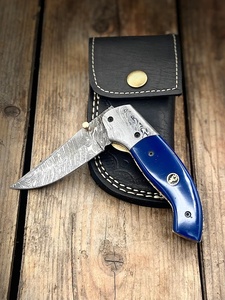 Handmade Damascus Steel Folding Pocket Utility Knife Wood Handle <b>Drop</b> Point Blade Survival TR8885 3-Year Warranty TARJ - Product Image 2