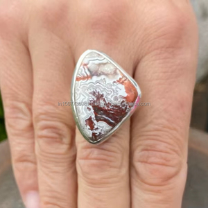 925 argent Sterling classique grande bague pour femme dentelle folle agate pierre précieuse pour fiançailles de mariage ou cadeau de fête - Product Image 1