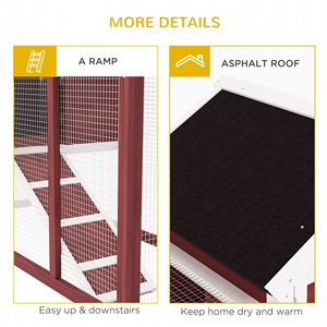 Conejera de Madera Marrón de 48 Pulgadas con Techo de Asfalto Impermeable, Corral Exterior Divertido, Bandeja Extraíble y Rampa, Mueble para Mascotas - Product Image 6