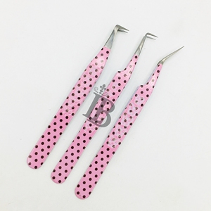 แหนบต่อขนตาสแตนเลสแบบยั่งยืนรุ่นใหม่ สีชมพู ลายจุดสีดำ ดีไซน์สุดฮิต - Product Image 3