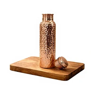 Hammered Glossy <b>Copper</b> <b>Water</b> <b>Bottle</b> Hammered Finish Screw-On Lid Leakproof Reusable Travel Mug Unisex Luxury Design Single Wall - Product Image 5