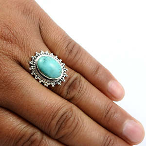 Classic Pure 925 Sterling Silver <b>Ring</b> Fine Bohemian Jewelry Featuring Oval Cut <b>Turquoise</b> Gemstone For Parties At Wholesale Price - Product Image 3