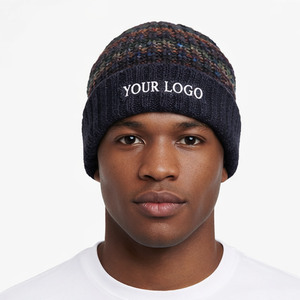 Bonnet en tricot côtelé texturé multicolore avec logo personnalisé OEM, bonnet unisexe tricoté à la main avec logo brodé, bonnet d'hiver multicolore - Product Image 1