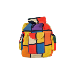 Mochila 100% de Cáñamo Hecha a Mano, Tradicional, Ecológica, con Diseño de Patchwork, 3 Bolsillos y Cierre con Cordón - Producto Promocional de Nepal - Product Image 2