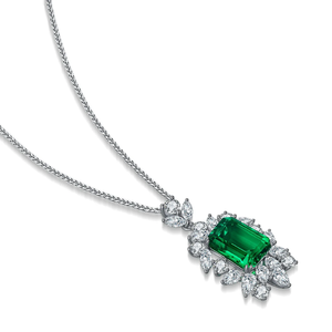 Collar de Plata 925 con Colgante de Diamante Corte Esmeralda Luminoso y Piedras Laterales Marquise, Joyería de Lujo para Mujer, Certificado IGI, para Boda - Product Image 4