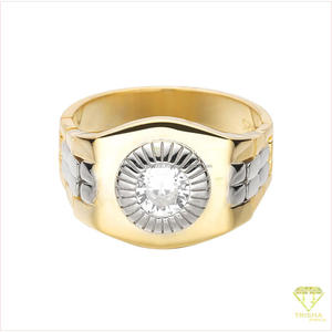 Bague de luxe pour homme, aspect cristal rond, avec design de lunette en éventail doré, pour la vente en gros de bijoux de mode - Product Image 5
