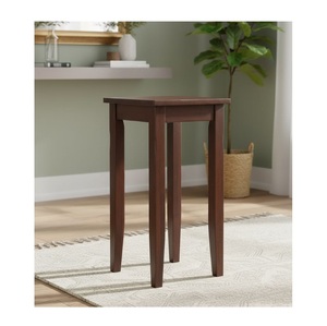 Shaker Style <b>Walnut</b> Brown Accent <b>Table</b> Tall Square <b>Coffee</b> Pedestal with Clean Lined Overhanging Top and Slender Tapered Legs - Product Image 2
