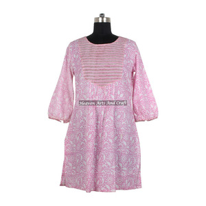 Vestido Túnica de Algodón con Estampado Artesanal para Mujer, Modelo DHB004, el Mejor Vestido con Estampado Artesanal - Product Image 6