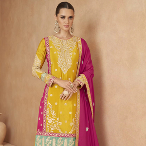 Salwar Kameez Chinon Semi-Cosido Moderno con Bordado y Lentejuelas, Largo Midi, para Fiestas, Bodas, Diwali y Graduaciones - Product Image 1