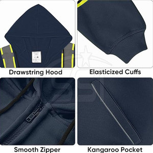 Sweat-shirt et veste de sécurité réfléchissants de classe 2, visibilité tout au long de la journée, logo personnalisé, bordure bleue et jaune, poche avant, imperméable - Product Image 4