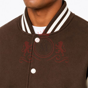 Stylish Daily Outfit Brown <b>White</b> Letterman <b>Jacket</b> Premium Soft Fabric Ribbed Hem Snap Closure - Product Image 5