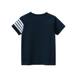 T-shirt à manches courtes bleu marine pour homme avec bordure contrastée à rayures blanches Coupe régulière Design décontracté en tricot Col rond - Product Image 1